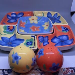 Vintage Avon 7 Piece Segmented Dish With Salt & Pepper UNUSED
